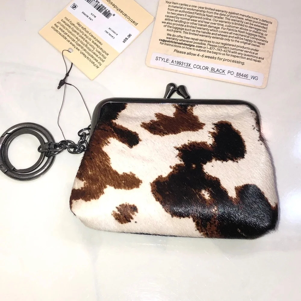 Patricia Nash Cavalino Large Borse Coin Purse Black Leather & Calf Hair NWT
